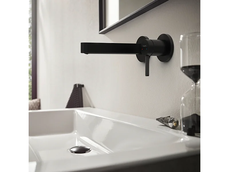 Mitigeur lavabo mural  HANSGROHE Finoris bec 165 mm noir mat + nettoyant Briochin