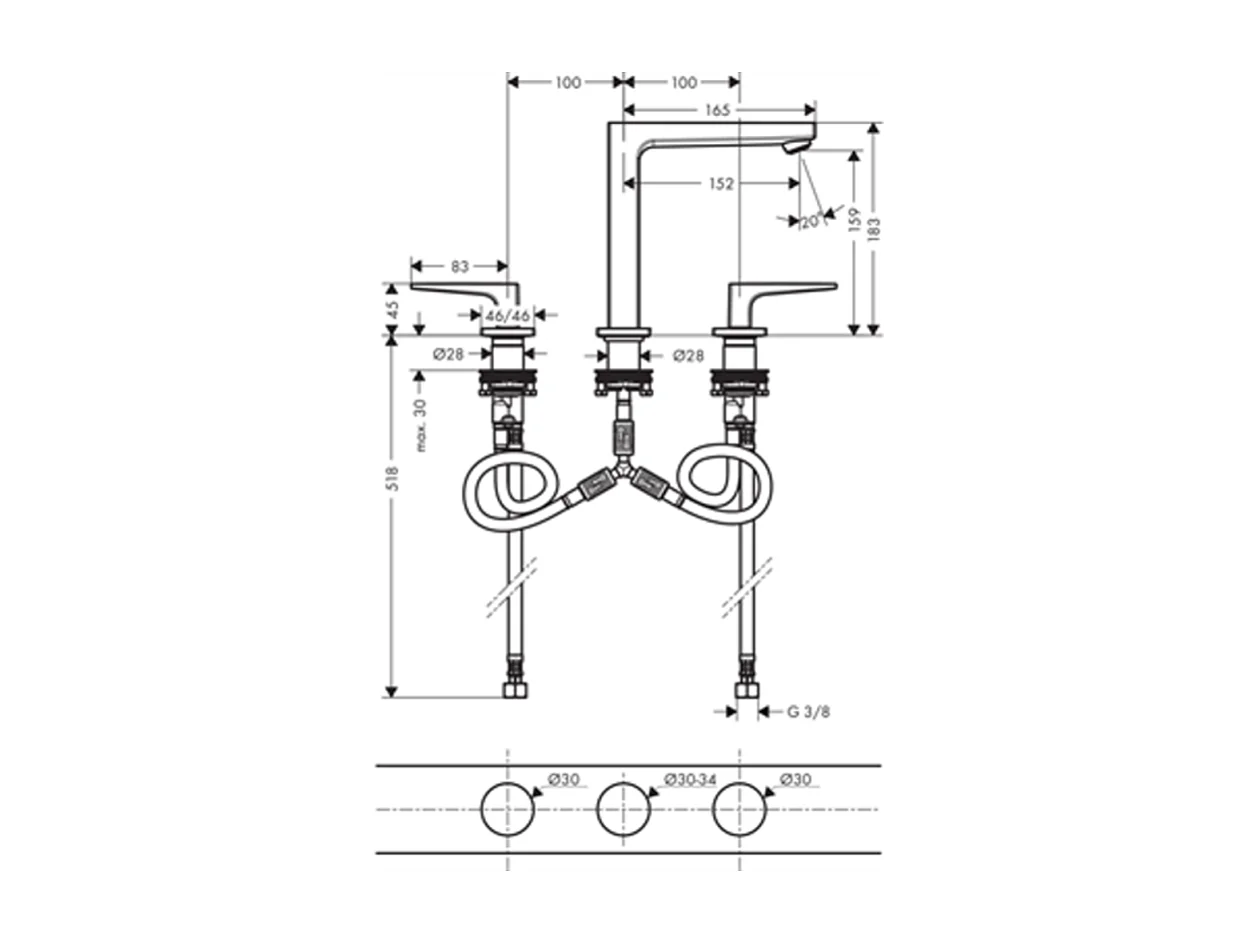 Mitigeur lavabo mural  HANSGROHE Finoris bec 165 mm noir mat + nettoyant Briochin