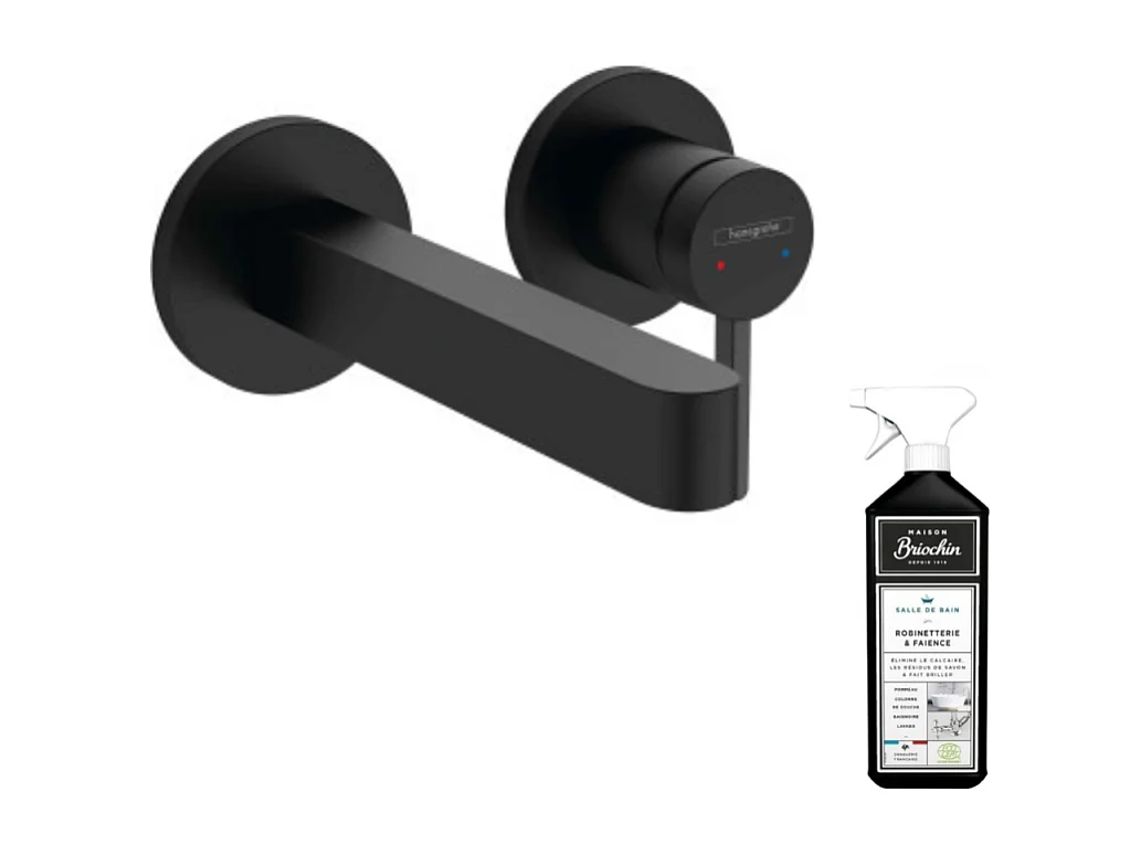 Mitigeur lavabo mural  HANSGROHE Finoris bec 165 mm noir mat + nettoyant Briochin