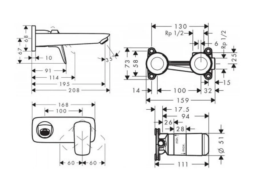 Mitigeur lavabo mural HANSGROHE Logis + corps encastré Economie d'eau