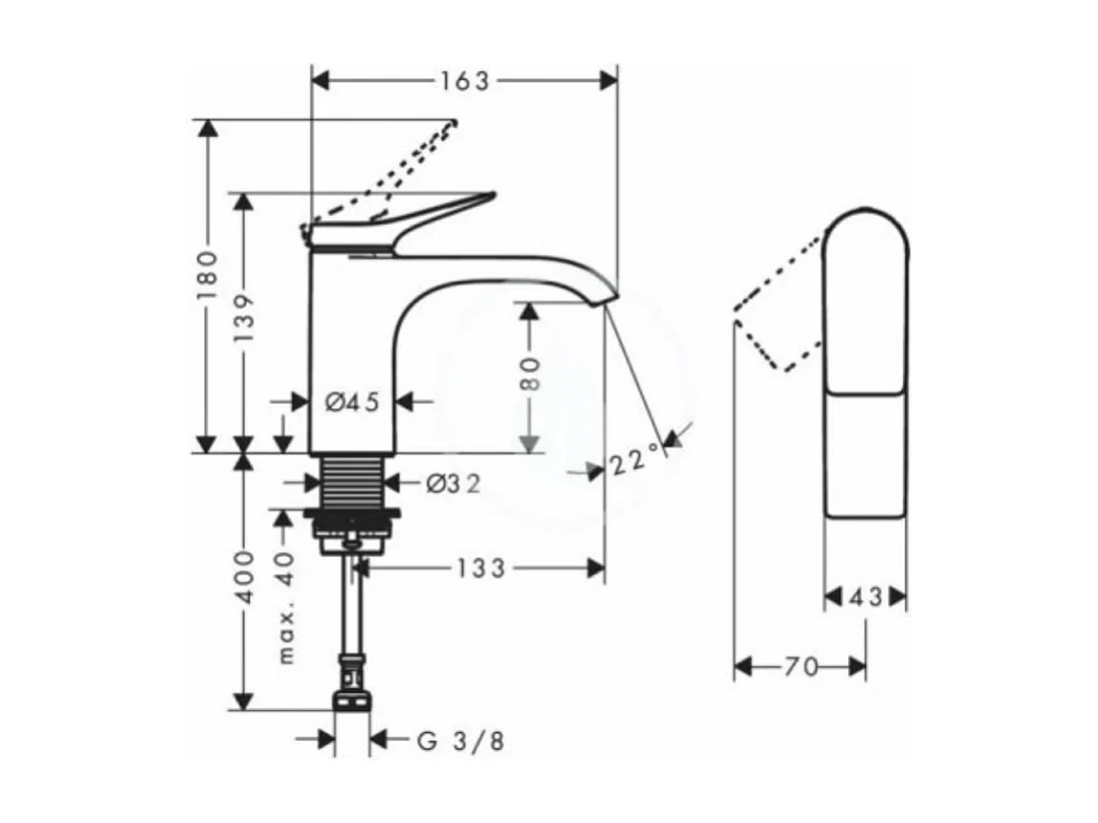 Mitigeur lave-mains HANSGROHE 80 sans tirette ni vidage noir mat + nettoyant Briochin