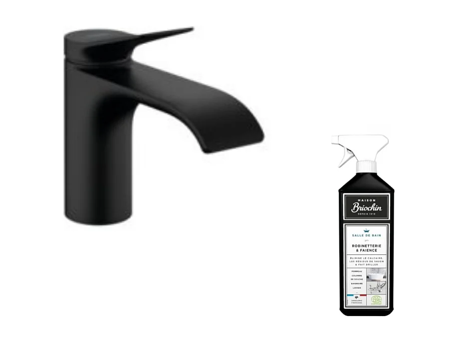 Mitigeur lave-mains HANSGROHE 80 sans tirette ni vidage noir mat + nettoyant Briochin
