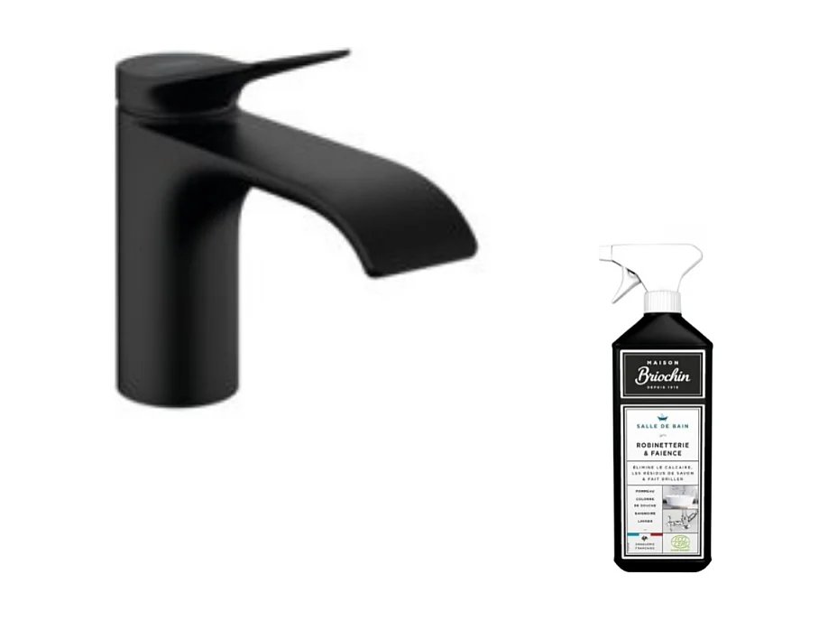 Mitigeur lave-mains HANSGROHE 80 sans tirette ni vidage noir mat + nettoyant Briochin