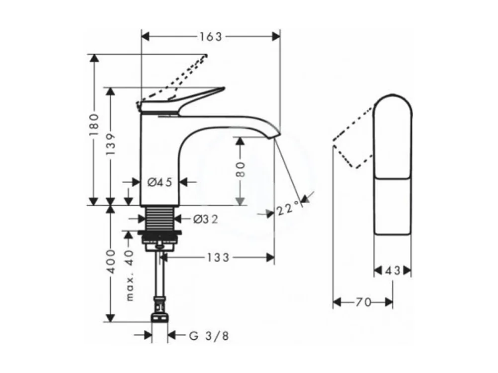 Mitigeur lave-mains HANSGROHE 80 sans tirette ni vidage noir mat + nettoyant Briochin