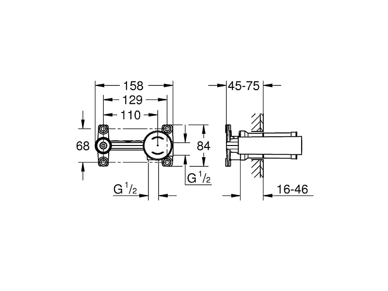 Mitigeur mural lavabo GROHE Essence Taille M hard graphite avec corps encastré