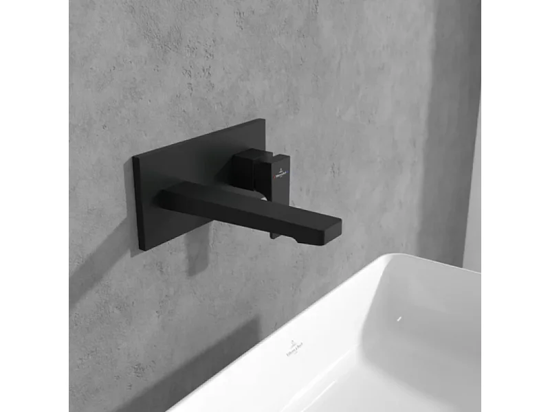 Mitigeur lavabo mural VILLEROY ET BOCH Architectura Square avec vidage Push Open Noir mat