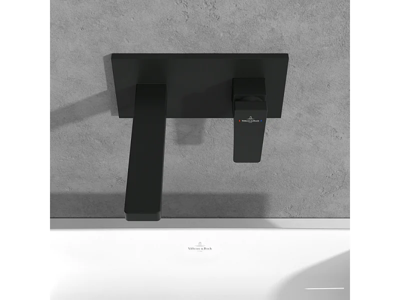 Mitigeur lavabo mural VILLEROY ET BOCH Architectura Square avec vidage Push Open Noir mat