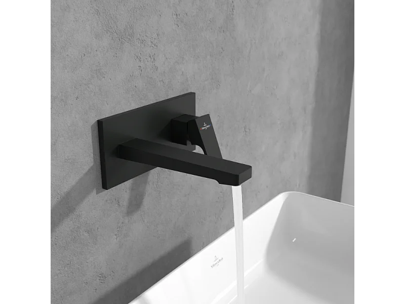 Mitigeur lavabo mural VILLEROY ET BOCH Architectura Square avec vidage Push Open Noir mat