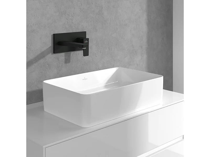 Mitigeur lavabo mural VILLEROY ET BOCH Architectura Square avec vidage Push Open Noir mat