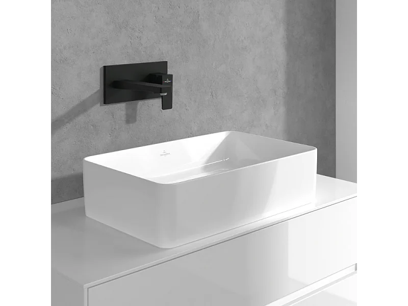 Mitigeur lavabo mural VILLEROY ET BOCH Architectura Square avec vidage Push Open Noir mat