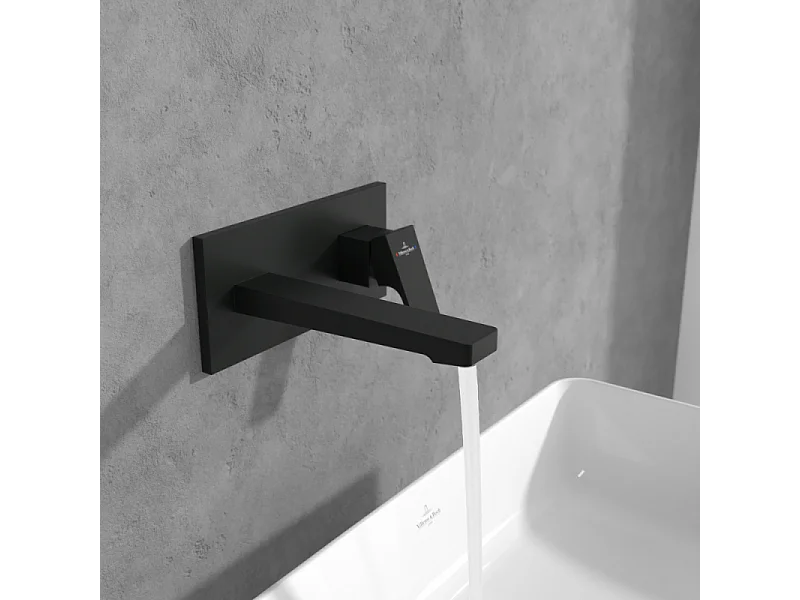 Mitigeur lavabo mural VILLEROY ET BOCH Architectura Square avec vidage Push Open Noir mat