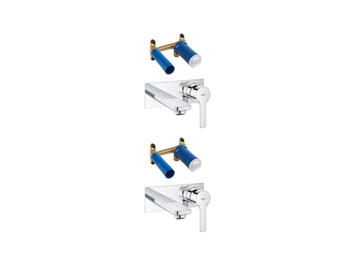 Lot de 2 robinets lavabo mural  GROHE Lineare M chromé + corps encastré