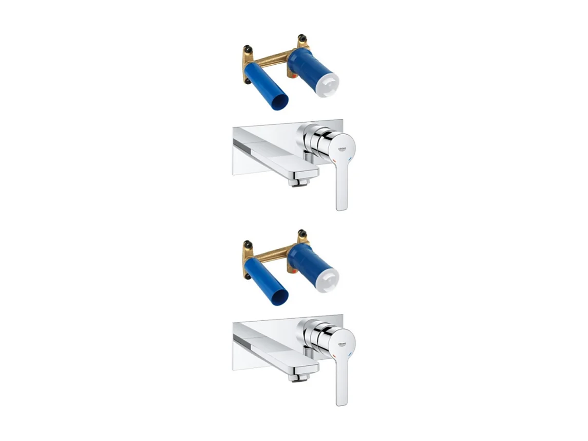 Lot de 2 robinets lavabo mural  GROHE Lineare M chromé + corps encastré