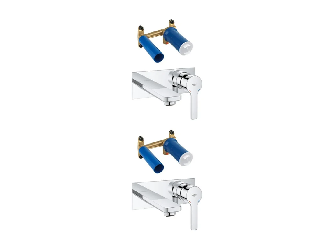 Lot de 2 robinets lavabo mural  GROHE Lineare M chromé + corps encastré
