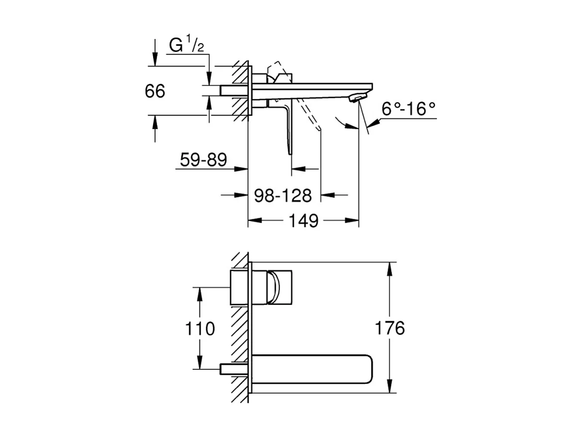 Lot de 2 robinets lavabo mural  GROHE Lineare M chromé + corps encastré
