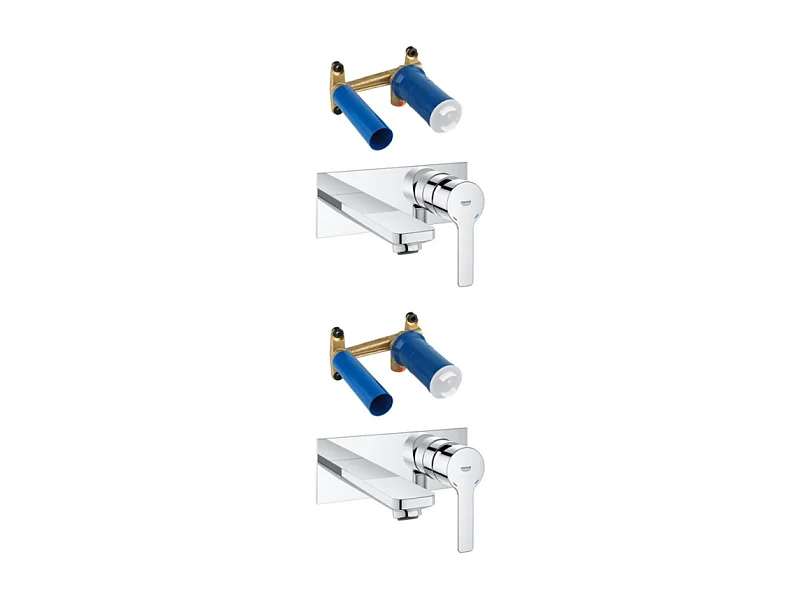 Lot de 2 robinets lavabo mural  GROHE Lineare M chromé + corps encastré