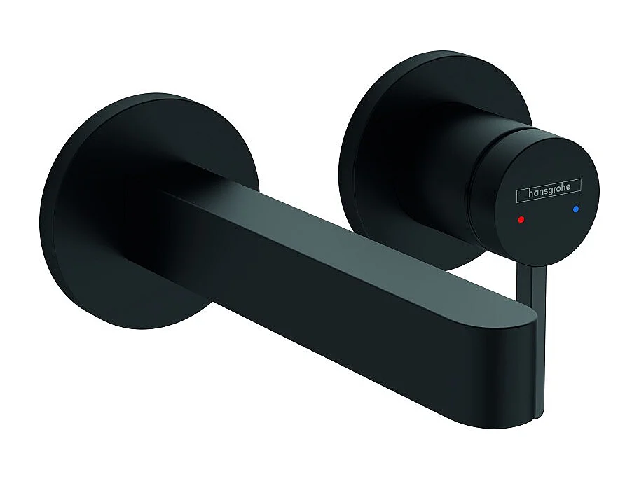 Lot de 2 mitigeurs lavabo mural HANSGROHE Finoris 165 mm + bonde à écoulement libre Noir mat + Corps encastré