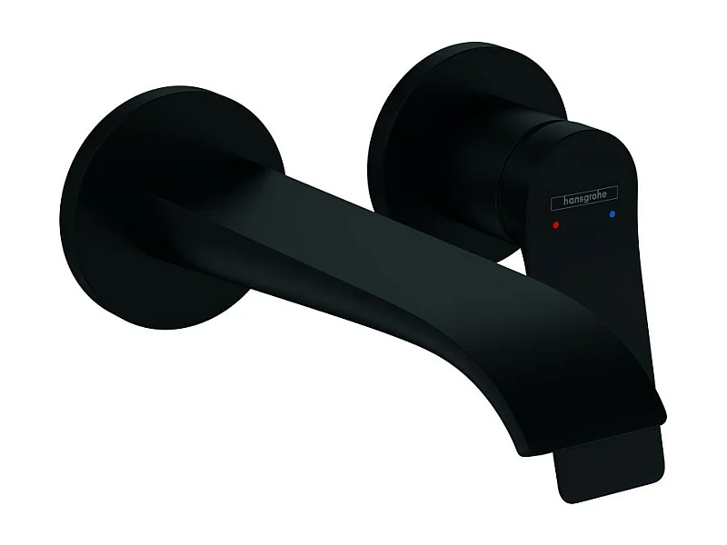 Mitigeur de lavabo encastré mural HANSGROHE bec 195 mm, bonde à écoulement libre noir mat
