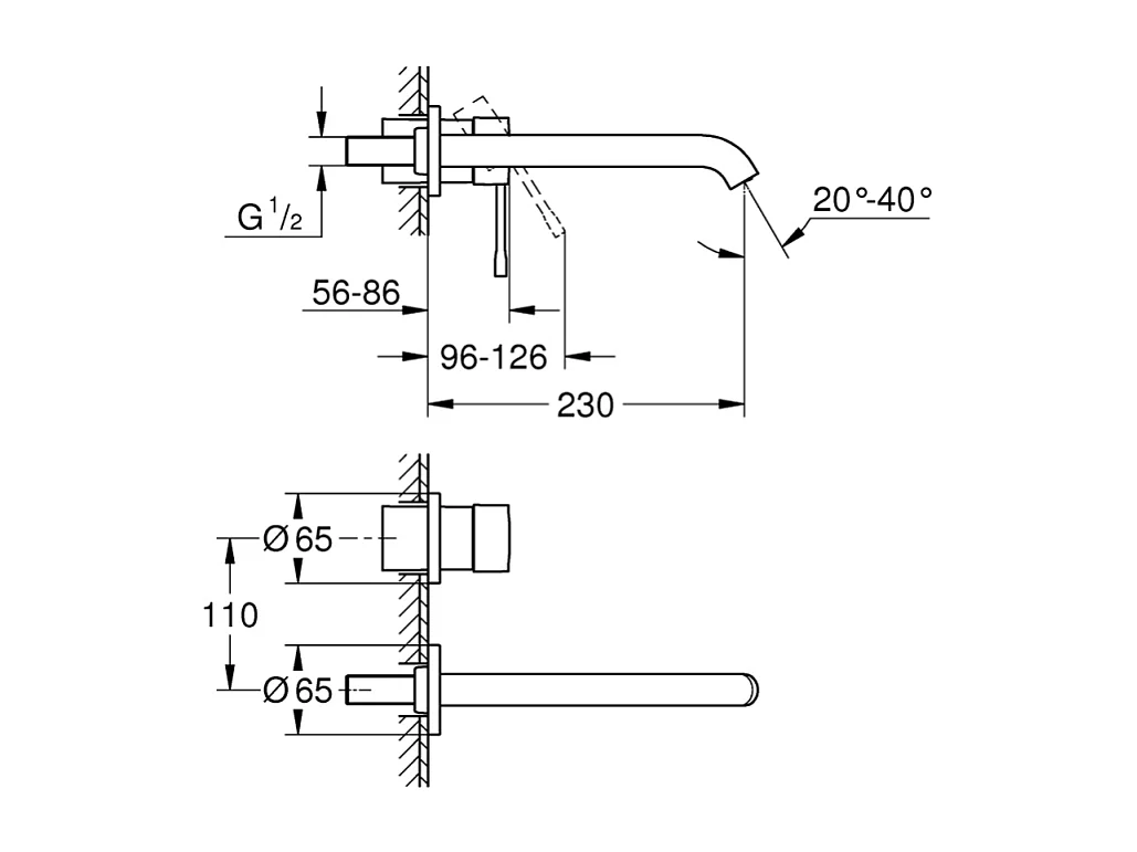 Grohe Façade ESSENCE Mezclador de lavabo con 2 orificios tamaño L de superficie 230 supersteel
