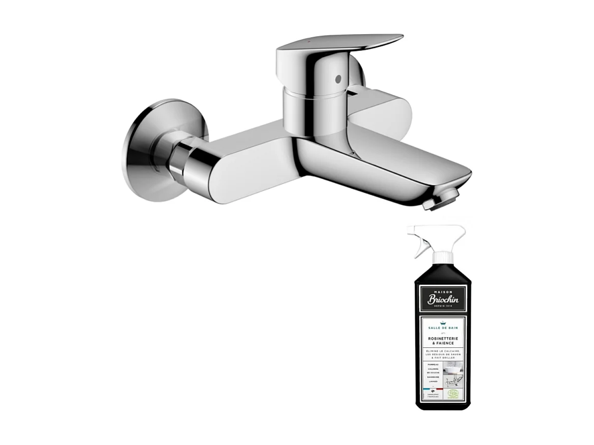 Mitigeur lavabo mural HANSGROHE Logis sans tirette ni vidage chrome + nettoyant Briochin