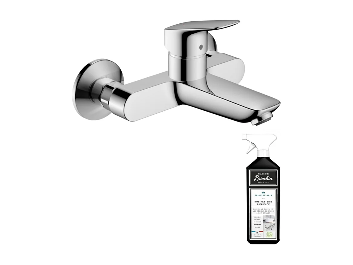 Mitigeur lavabo mural HANSGROHE Logis sans tirette ni vidage chrome + nettoyant Briochin
