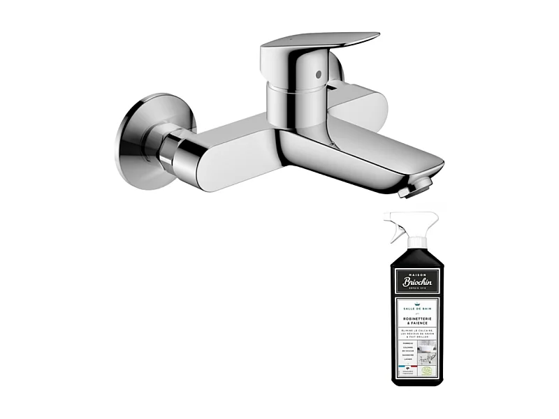 Mitigeur lavabo mural HANSGROHE Logis sans tirette ni vidage chrome + nettoyant Briochin