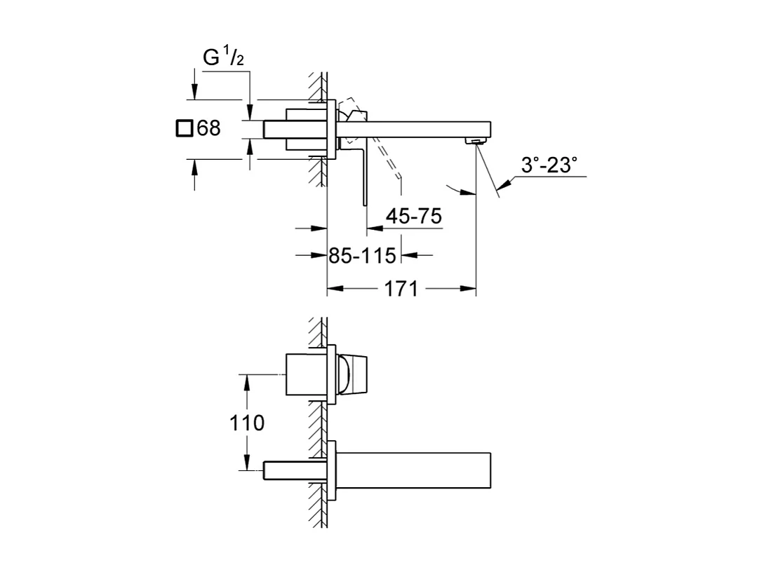 GROHE Frontal EUROCUBE Mezclador de lavabo con 2 orificios tamaño S de superficie 171 Cromo