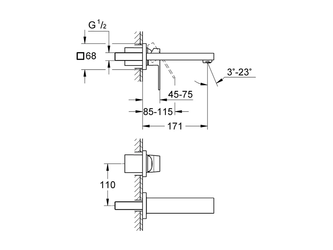 GROHE Frontal EUROCUBE Mezclador de lavabo con 2 orificios tamaño S de superficie 171 Cromo