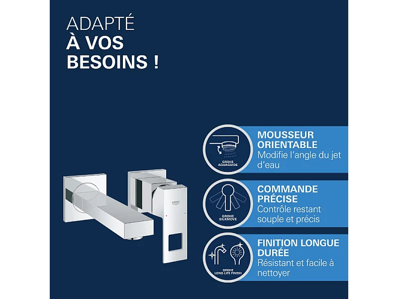 GROHE Frontal EUROCUBE Mezclador de lavabo con 2 orificios tamaño S de superficie 171 Cromo