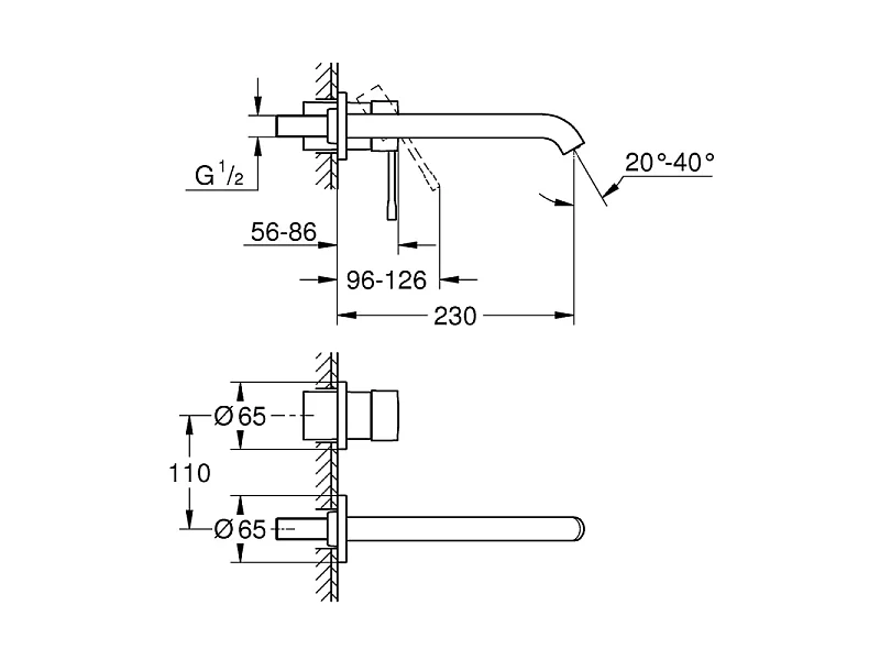 Mitigeur mural lavabo GROHE Essence Taille L chromé