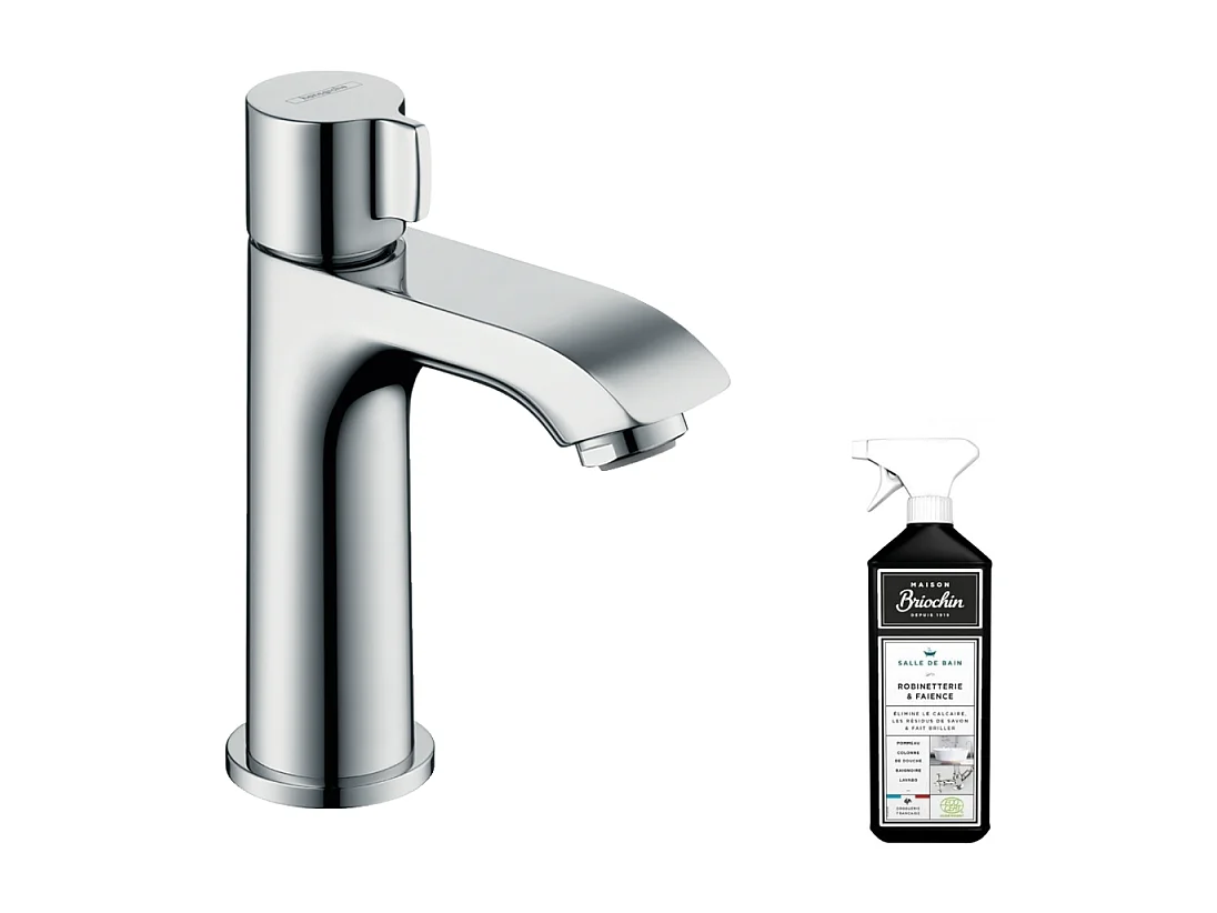 Mitigeur lave-mains HANSGROHE Metris 100 sans tirette ni vidage chrome + nettoyant Briochin