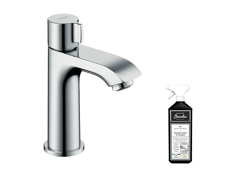 Mitigeur lave-mains HANSGROHE Metris 100 sans tirette ni vidage chrome + nettoyant Briochin