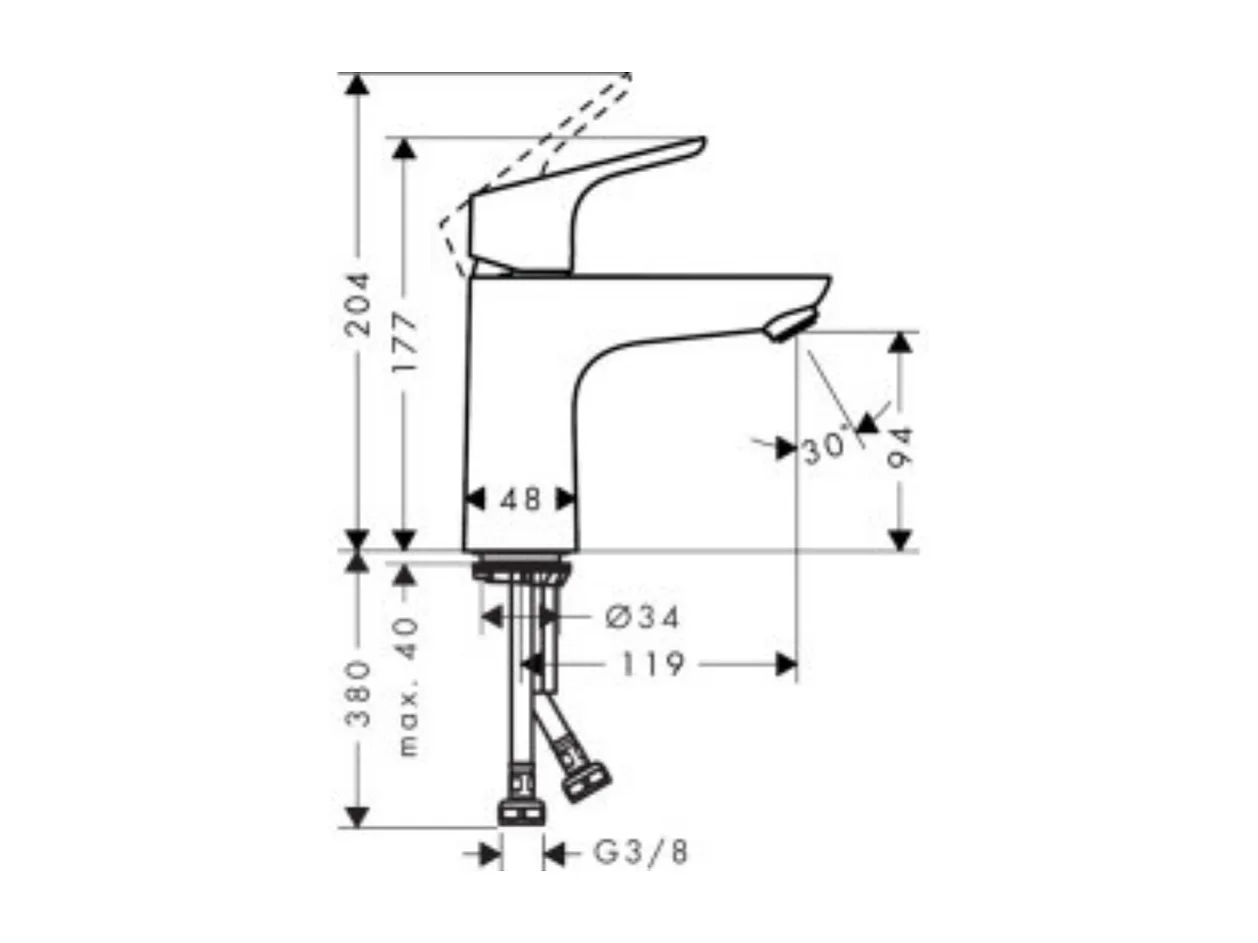 Mitigeur lave-mains HANSGROHE 80 sans tirette ni vidage chrome + nettoyant Briochin