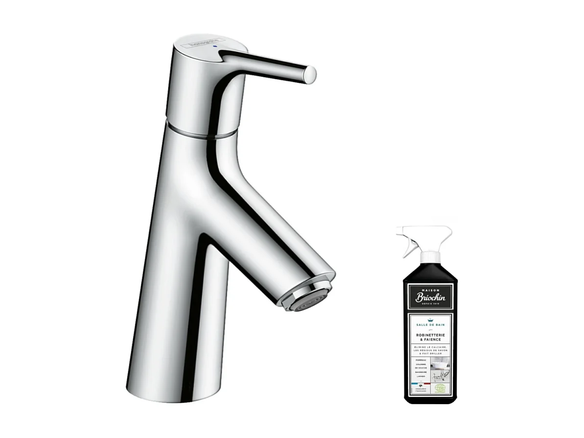 Mitigeur lave-mains HANSGROHE 80 sans tirette ni vidage chrome + nettoyant Briochin