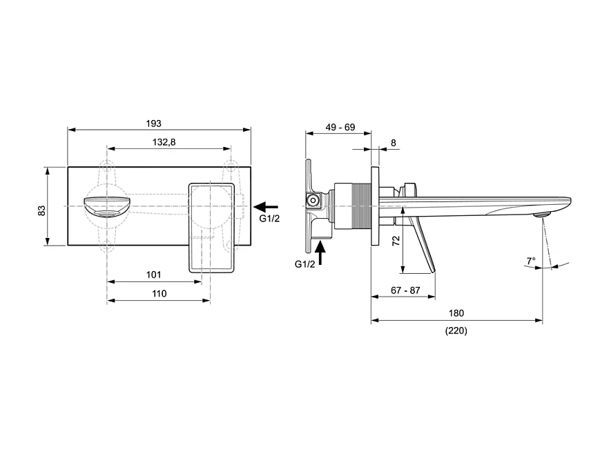 IDEAL STANDARD Mitigeur lavabo encastré Conca chrome + Corps encastré