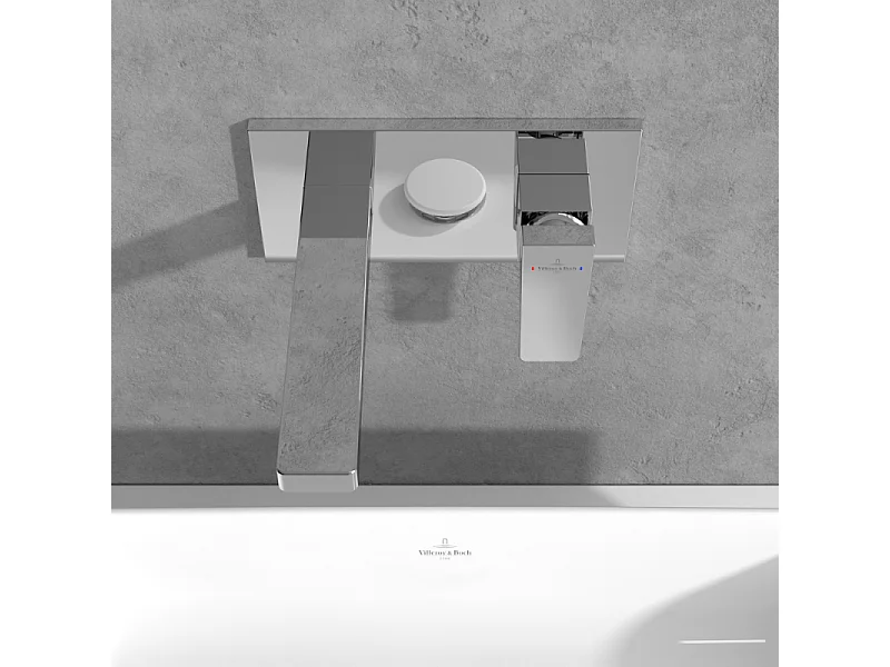 Mitigeur lavabo mural VILLEROY ET BOCH Architectura Square avec vidage Push Open Chrome