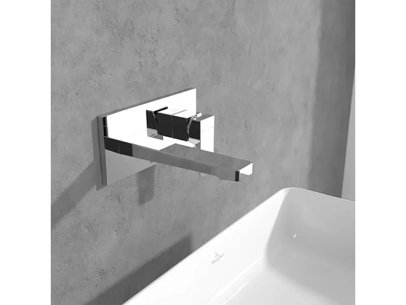 Mitigeur lavabo mural VILLEROY ET BOCH Architectura Square avec vidage Push Open Chrome