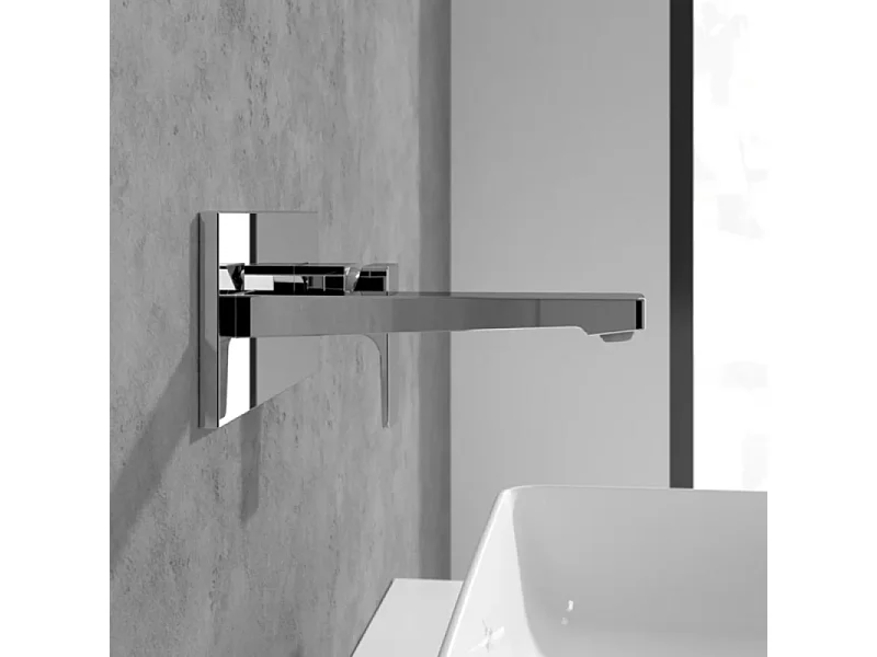 Mitigeur lavabo mural VILLEROY ET BOCH Architectura Square avec vidage Push Open Chrome