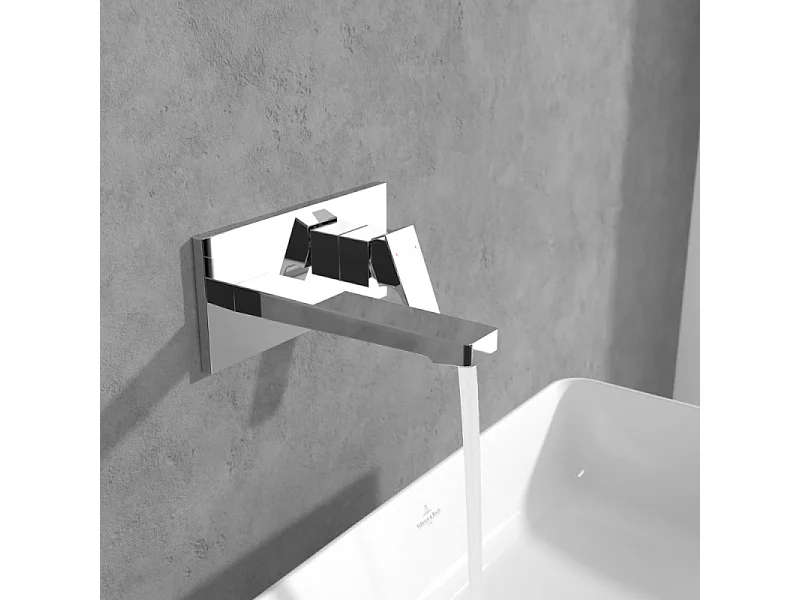 Mitigeur lavabo mural VILLEROY ET BOCH Architectura Square avec vidage Push Open Chrome
