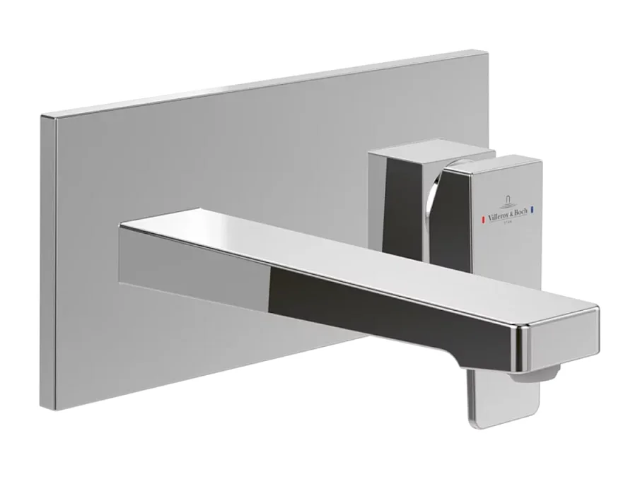 Mitigeur lavabo mural VILLEROY ET BOCH Architectura Square avec vidage Push Open Chrome