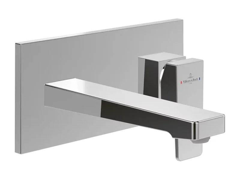 Mitigeur lavabo mural VILLEROY ET BOCH Architectura Square avec vidage Push Open Chrome