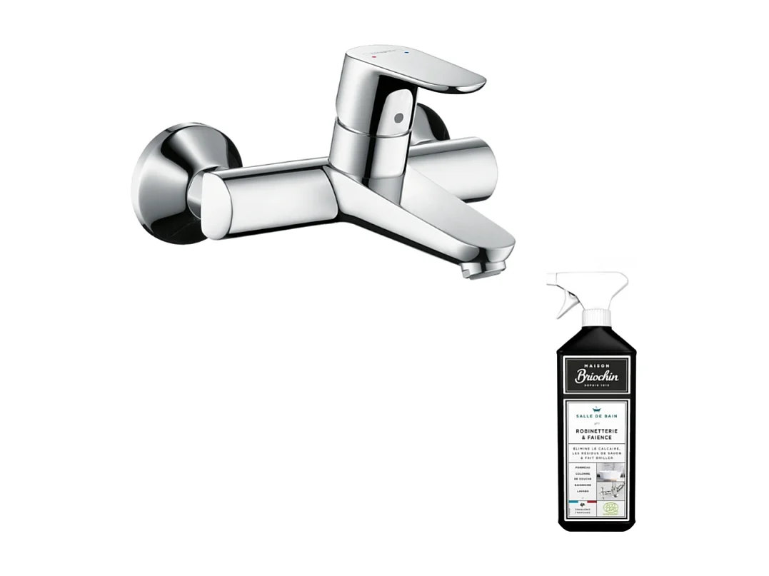 Mitigeur lavabo mural HANSGROHE chrome + nettoyant Briochin