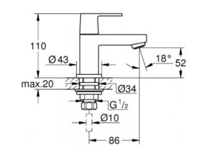 Mitigeur lave main eau froide GROHE Eurocube S