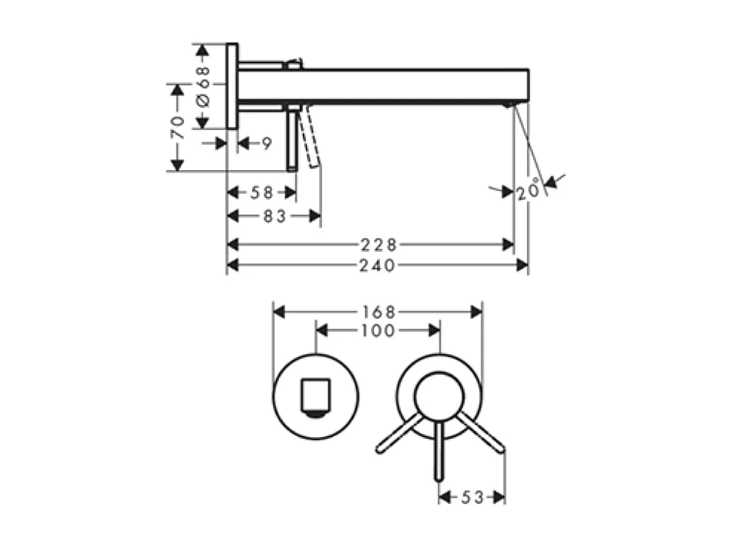 Mitigeur lavabo mural HANSGROHE Finoris 255 mm + bonde à écoulement libre Noir mat + Corps encastré