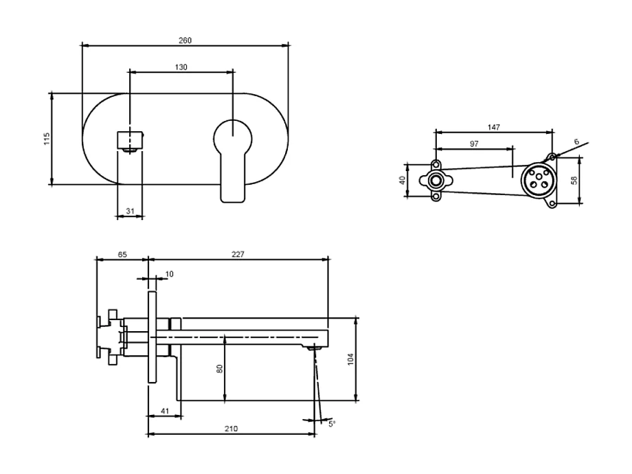 Mitigeur lavabo mural VILLEROY ET BOCH Architectura avec vidage Push Open chrome