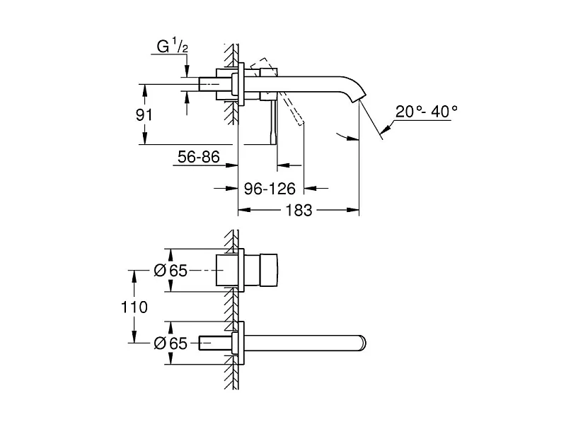 Grifo monomando de lavabo mural GROHE Essence, tamaño M, Hard Graphite