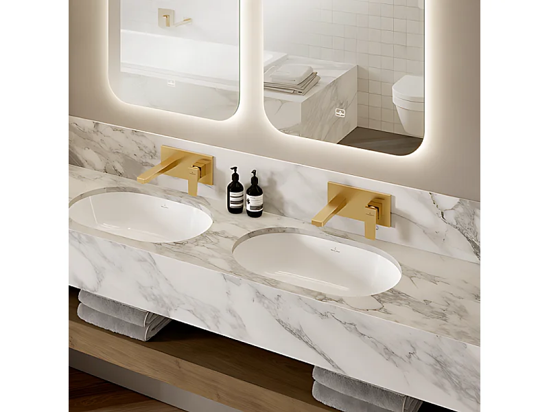 Mitigeur lavabo mural VILLEROY ET BOCH Architectura Square avec vidage Push Open Or brossé