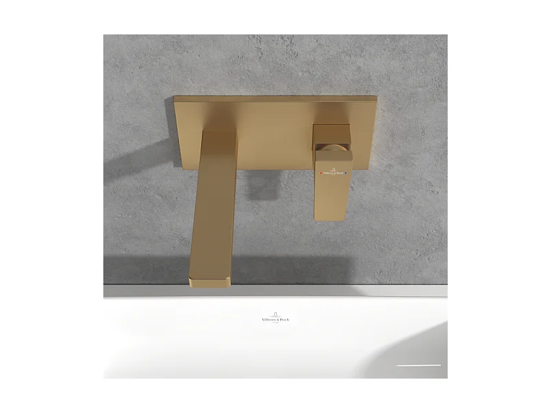 Mitigeur lavabo mural VILLEROY ET BOCH Architectura Square avec vidage Push Open Or brossé