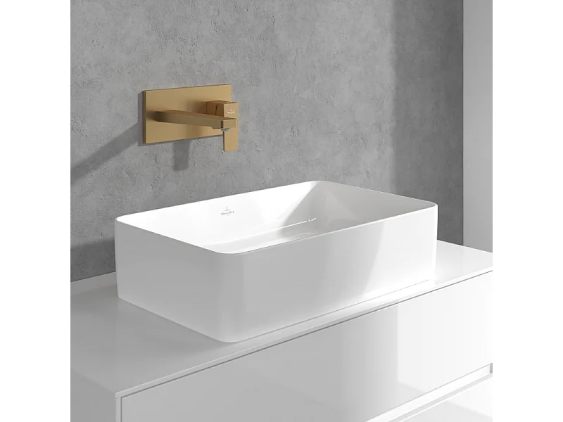 Mitigeur lavabo mural VILLEROY ET BOCH Architectura Square avec vidage Push Open Or brossé