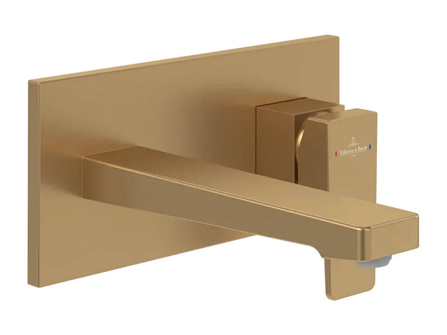 Mitigeur lavabo mural VILLEROY ET BOCH Architectura Square avec vidage Push Open Or brossé